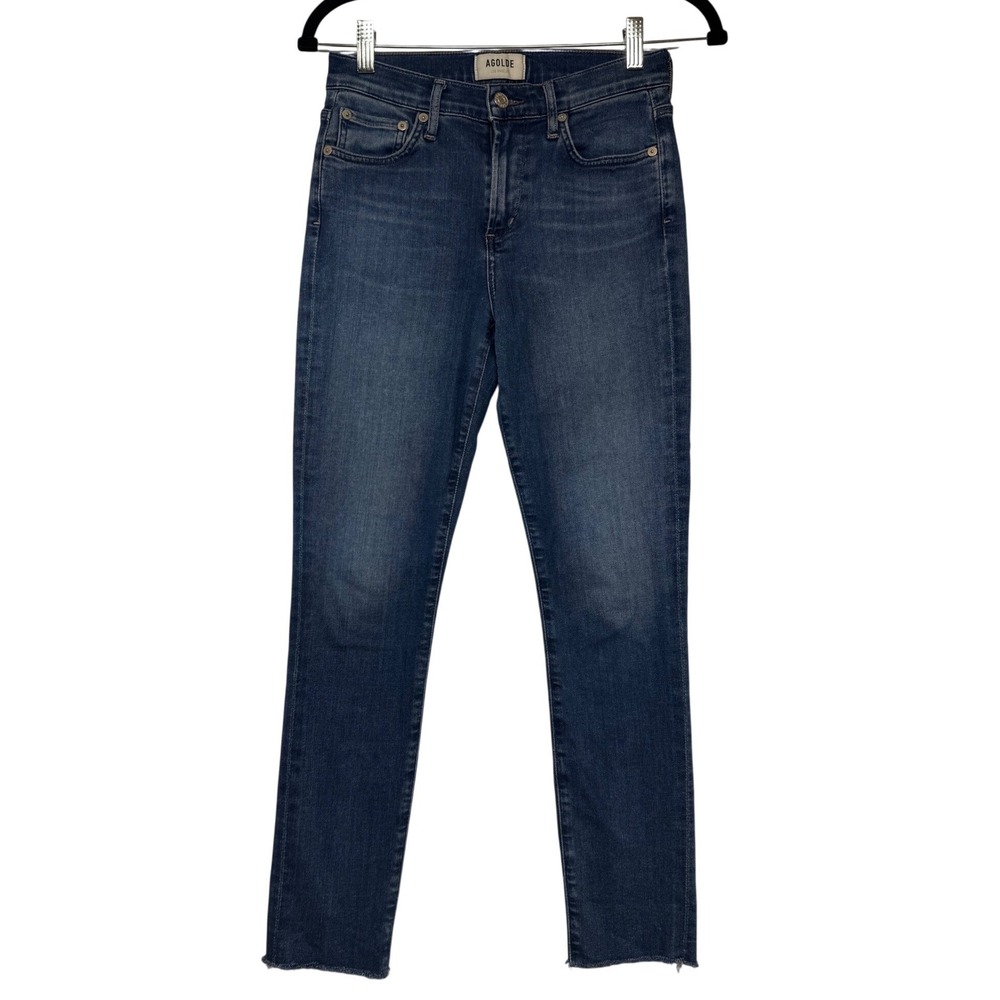 AGOLDE Sophie High Rise Skinny Jeans Dark Blue Raw Hem A018-3005 Size 25